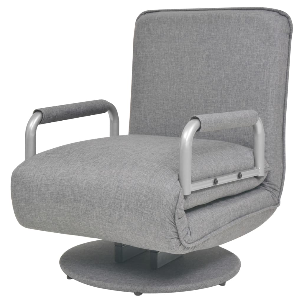 Fauteuil pivotant et canapé-lit en tissu gris clair