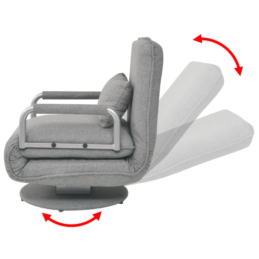 Fauteuil pivotant et canapé-lit en tissu gris clair