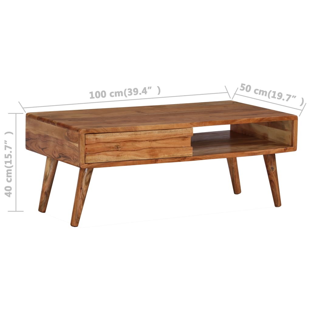 Table basse avec tiroir, bois massif, sculpté 100x50x40 cm