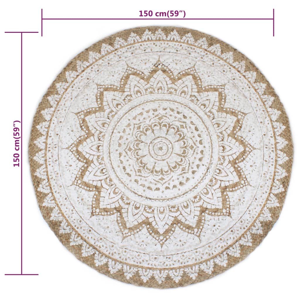 Jute Braided Printed Rug 150 cm Round