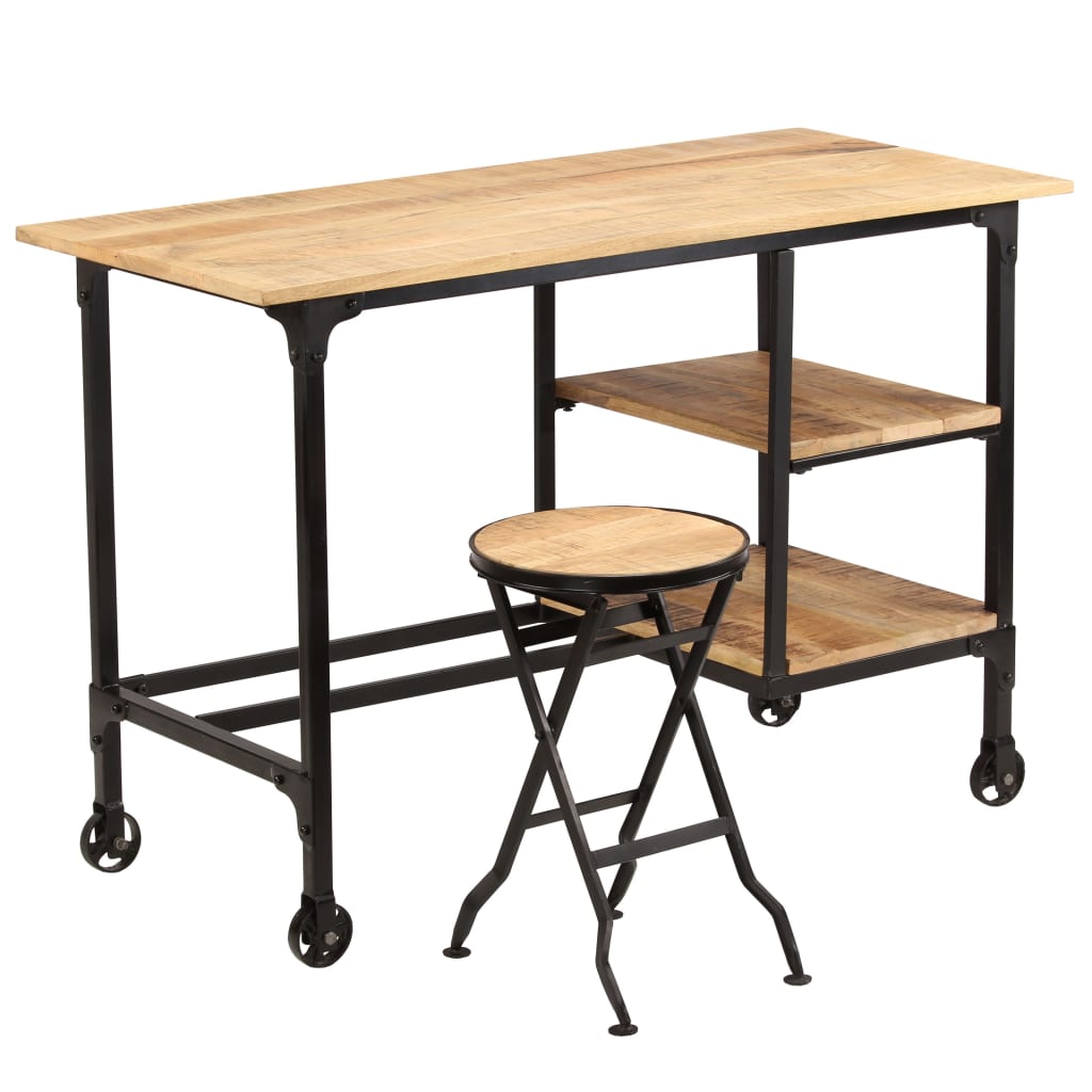 Desk with folding stool made of solid mango wood 115 x 50 x 76 cm