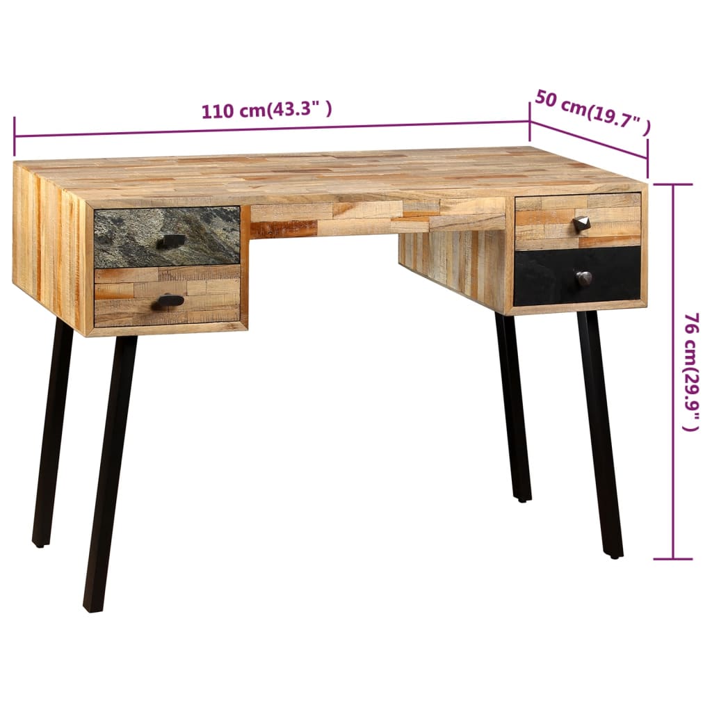 Bureau en teck massif recyclé 110 × 50 × 76 cm