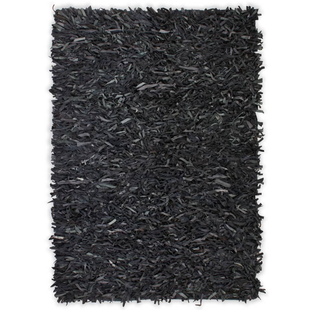 Shaggy-Teppich Echtleder 190 x 280 cm Grau