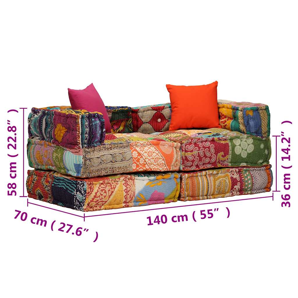 2-Sitzer Modularer Pouf Patchwork Stoff
