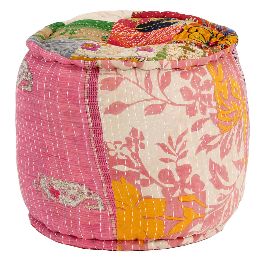 Puff und Teppich 3-tlg. Stoff Patchwork
