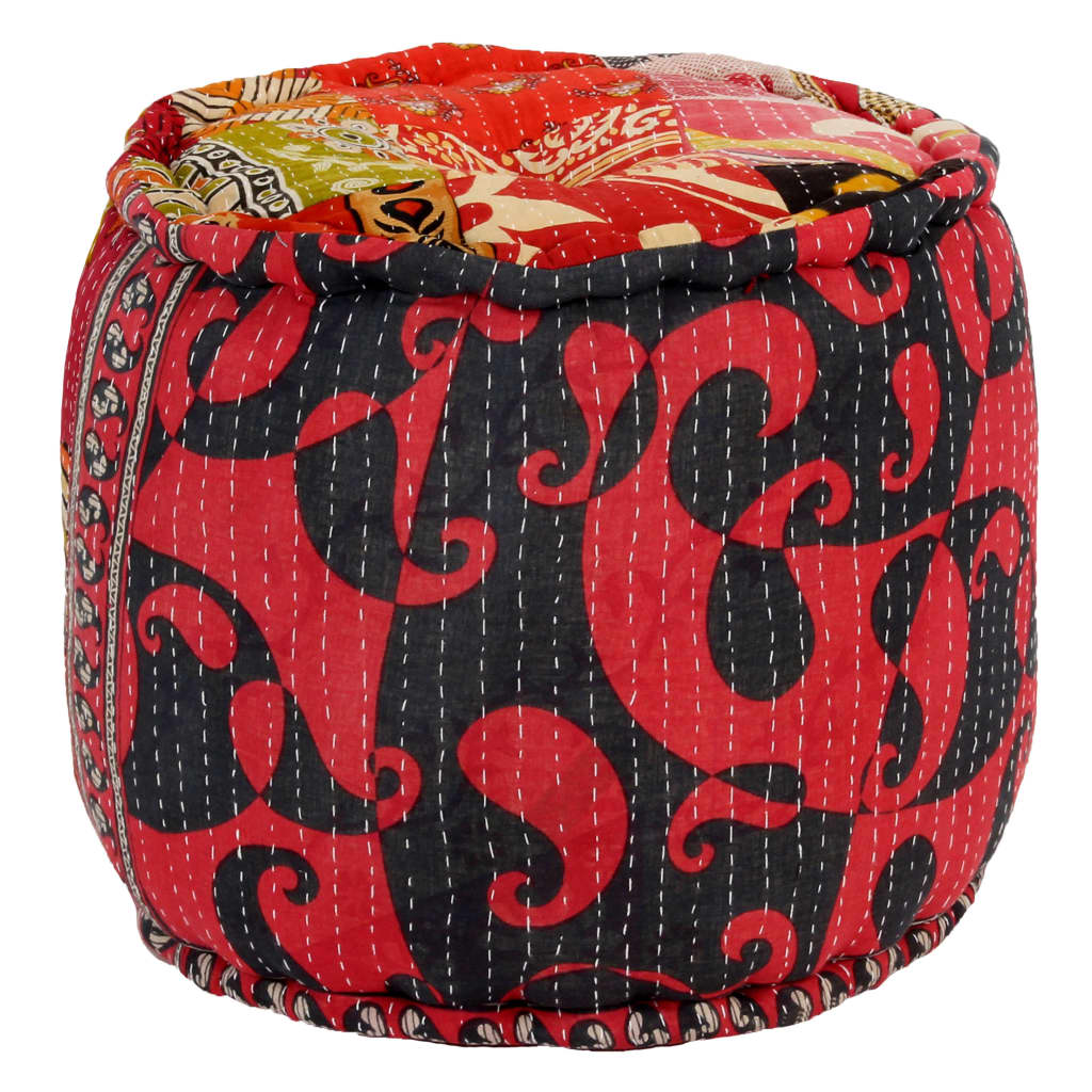 Puff und Teppich 3-tlg. Stoff Patchwork