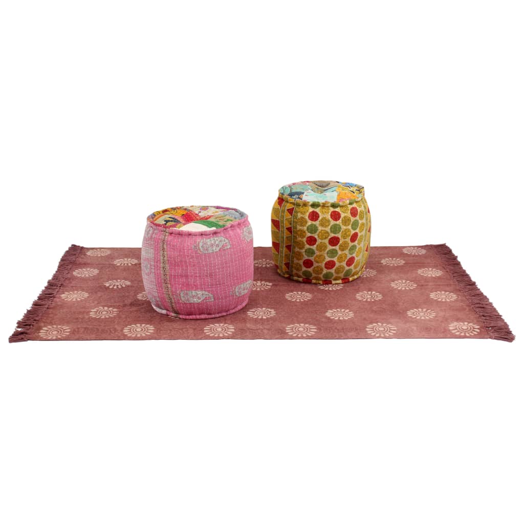 Puff und Teppich 3-tlg. Stoff Patchwork