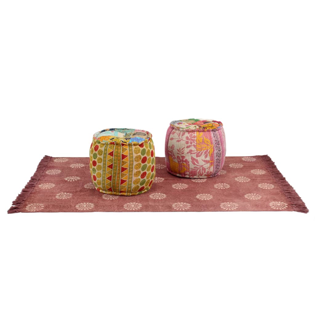 Puff und Teppich 3-tlg. Stoff Patchwork