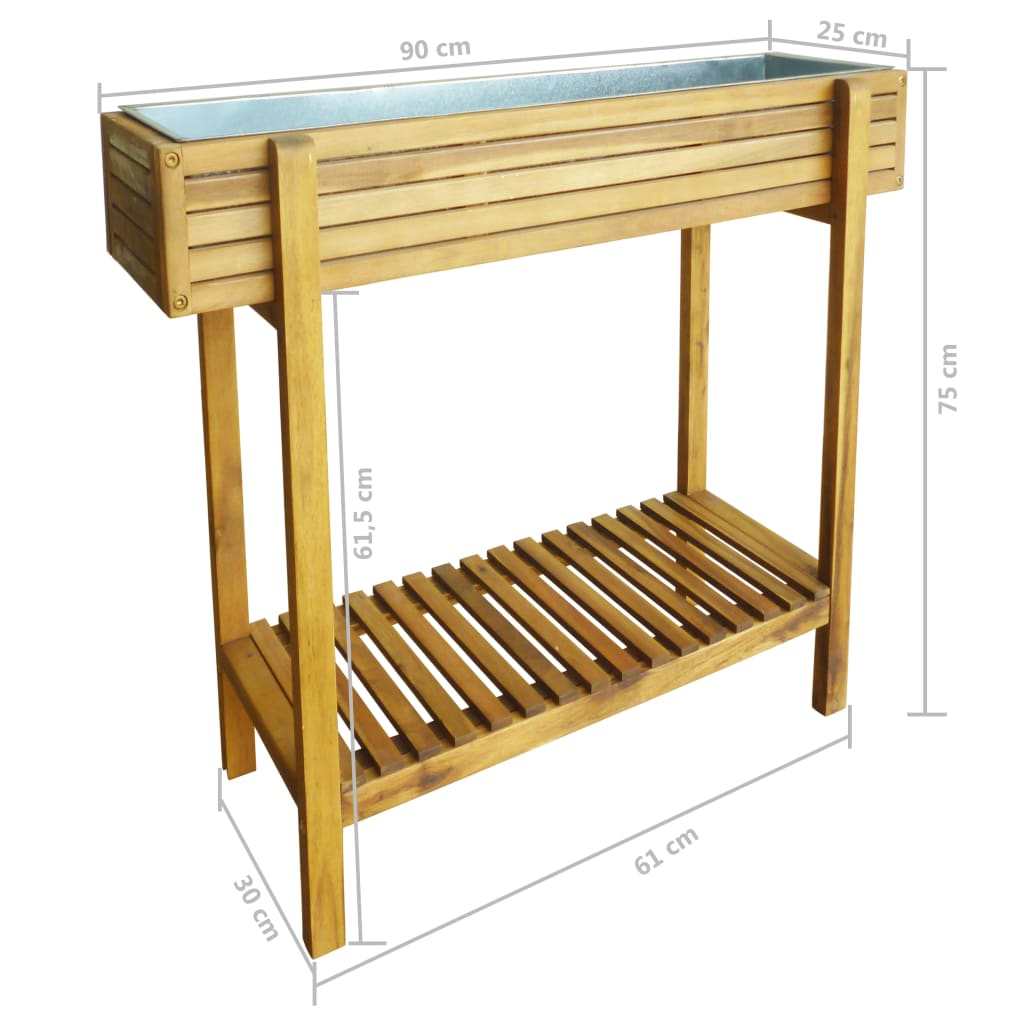 Raised Garden Bed Acacia Solid Wood and Zinc