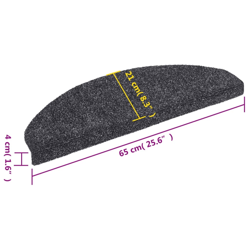 Stufenmatten Selbstklebend 15 Stk. 65x21x4 cm Dunkelgrau Halbrund Groß