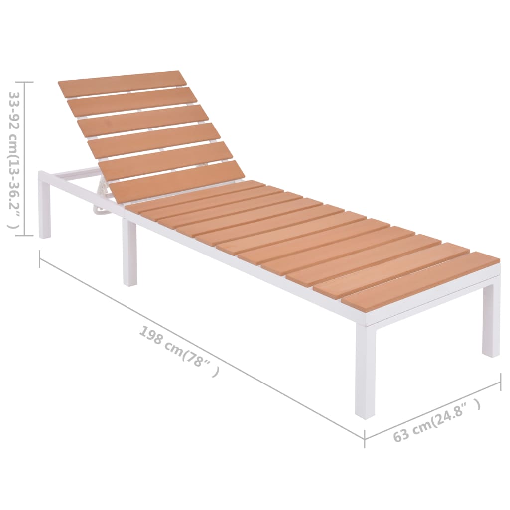 Chaises longues 2 pièces avec table en aluminium WPC blanc et marron