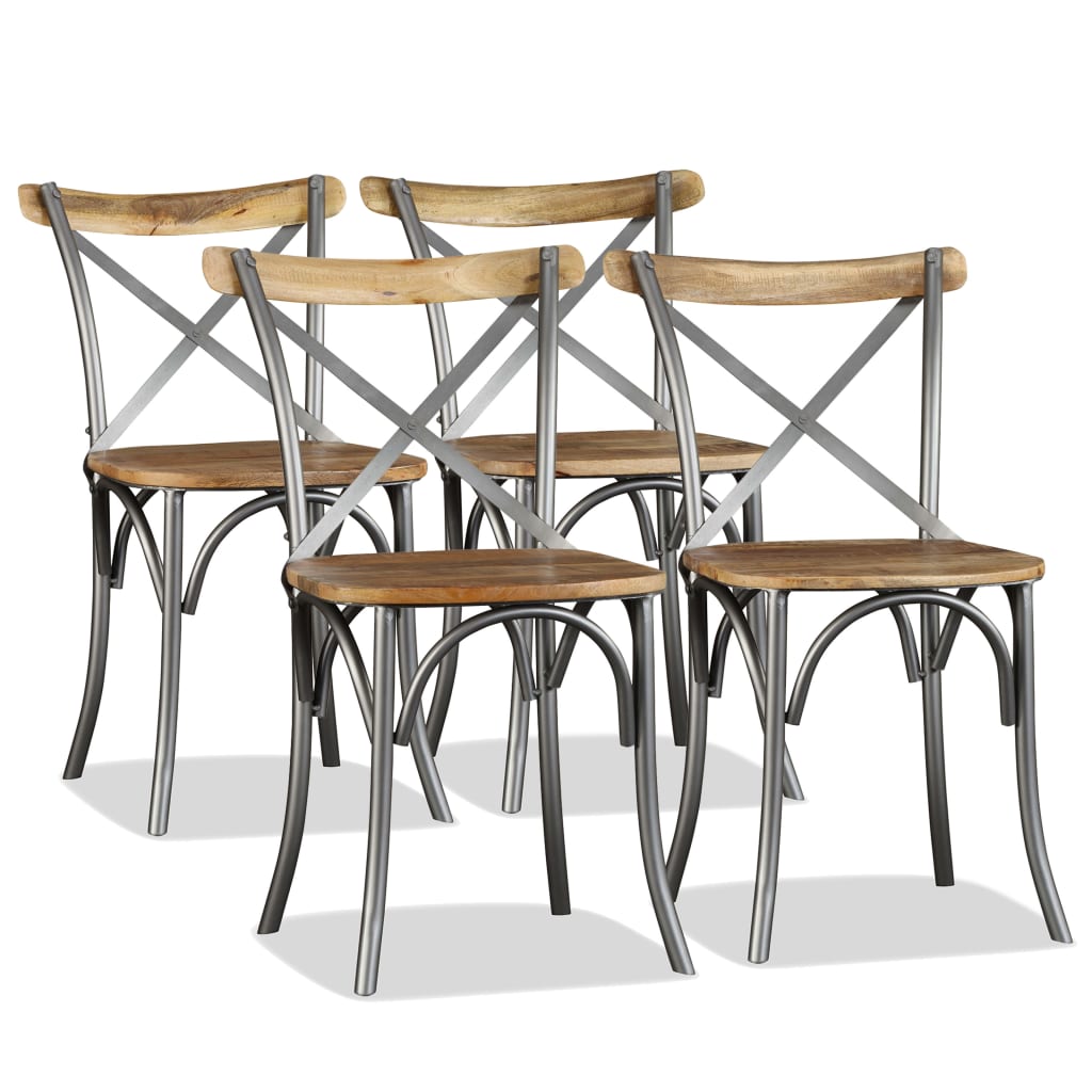 Dining chairs 4 pcs. Solid mango wood and steel cross backrest