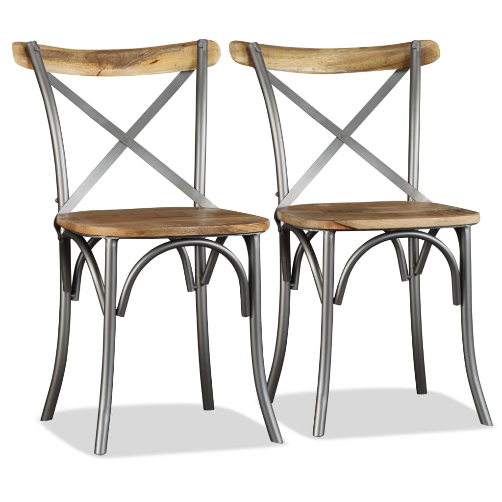 Dining chairs 6 pcs. Solid mango wood and steel cross backrest