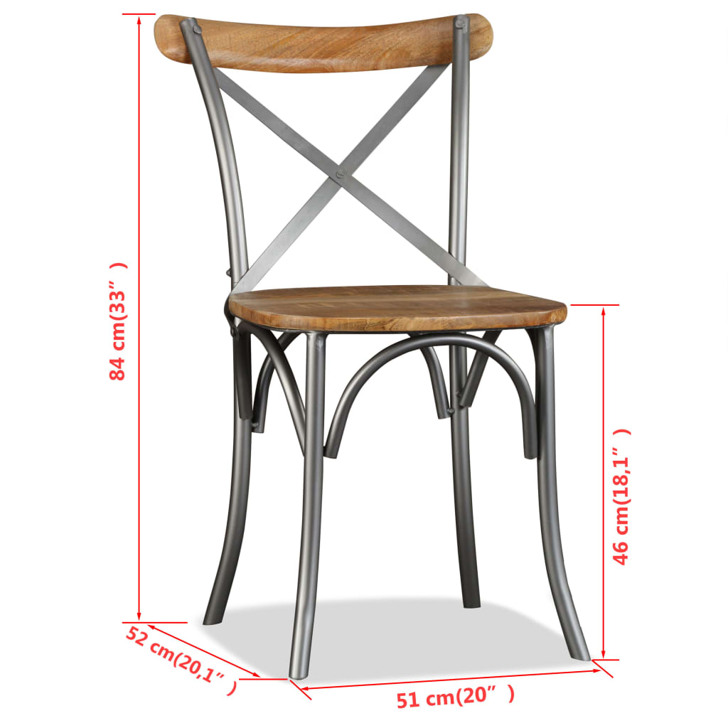Dining chairs 6 pcs. Solid mango wood and steel cross backrest
