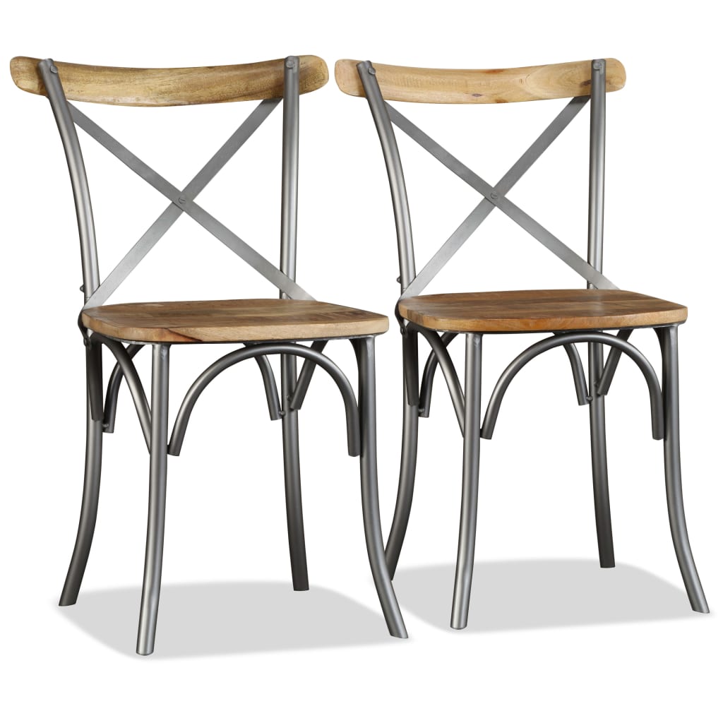 Dining chairs 6 pcs. Solid mango wood and steel cross backrest