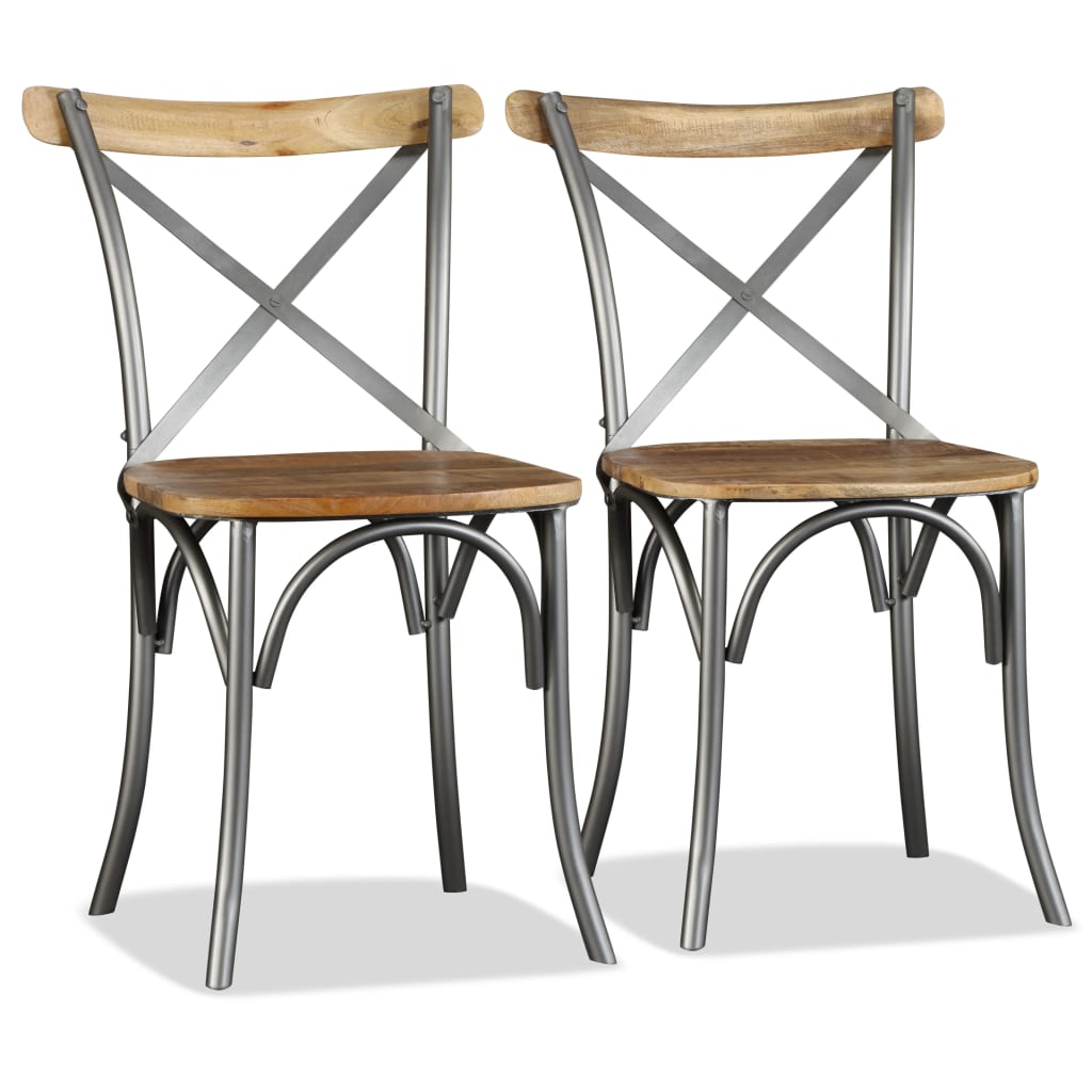 Dining chairs 6 pcs. Solid mango wood and steel cross backrest