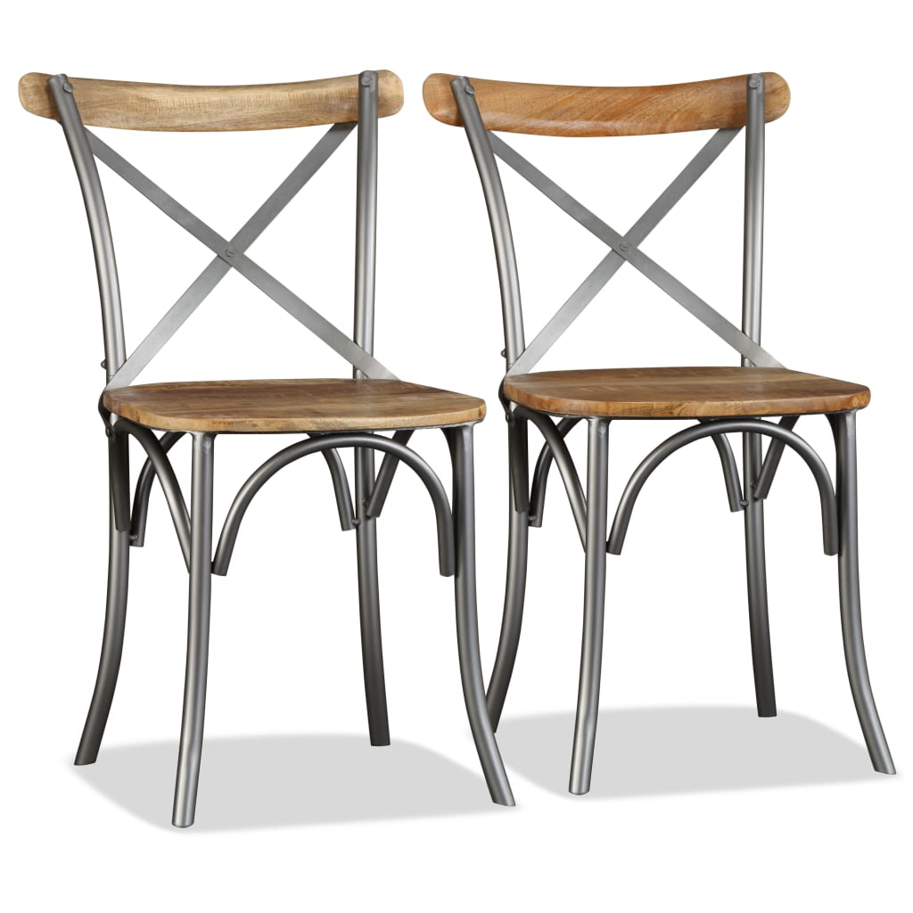 Dining chairs 6 pcs. Solid mango wood and steel cross backrest
