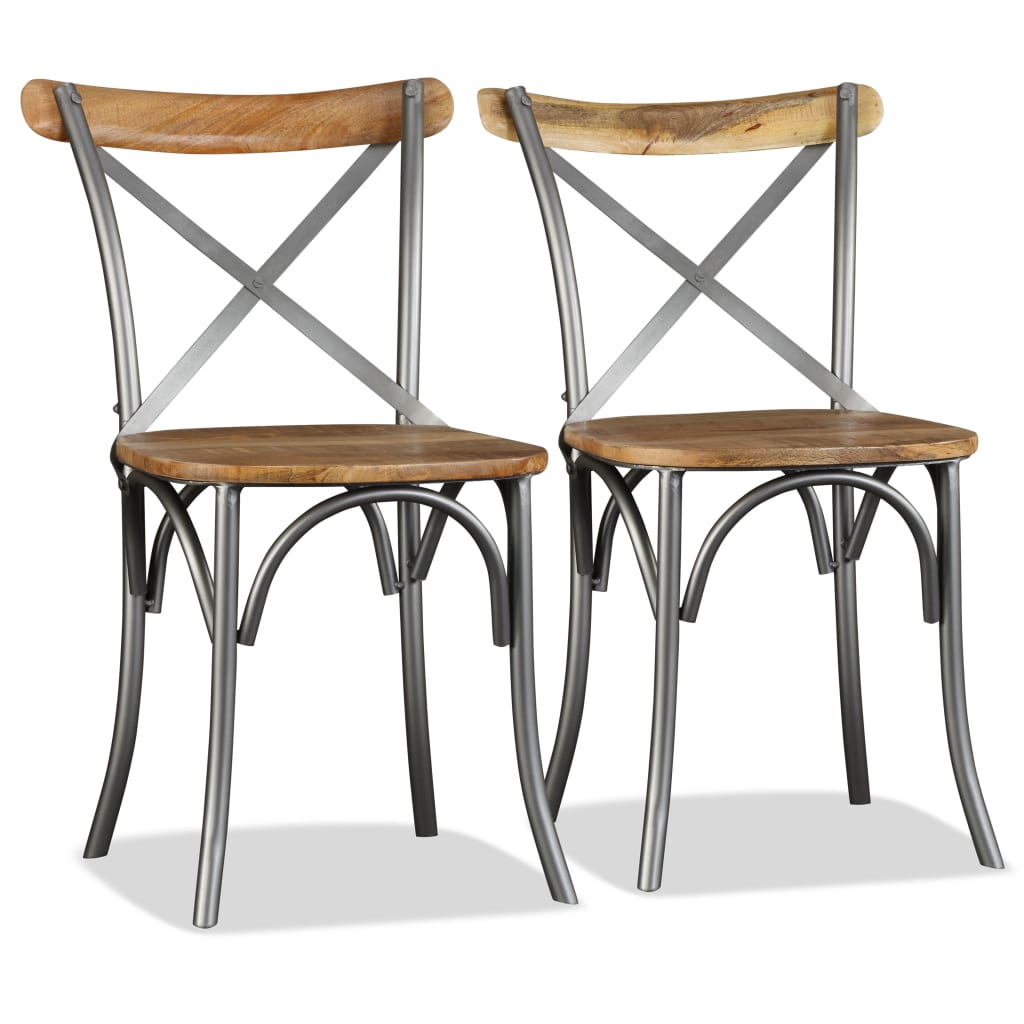 Dining chairs 6 pcs. Solid mango wood and steel cross backrest