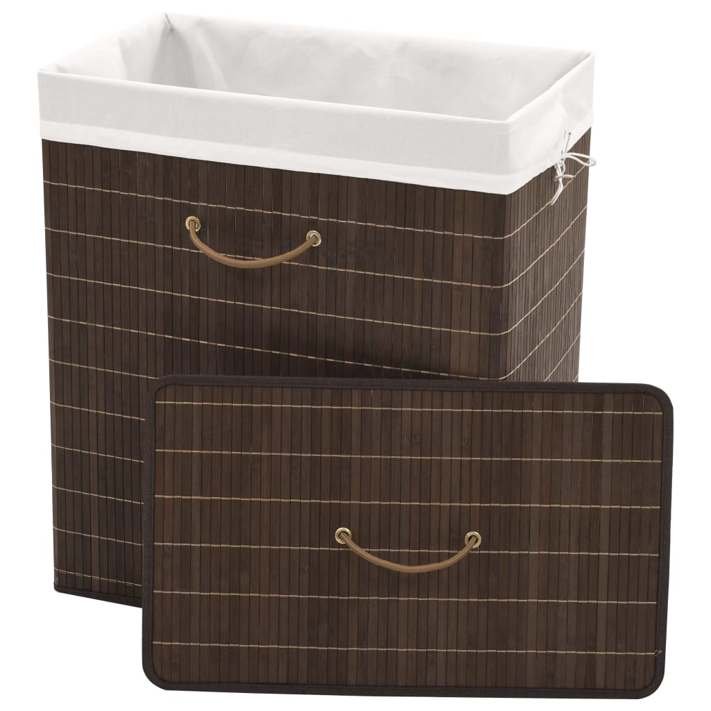 Bamboo laundry basket, rectangular, dark brown