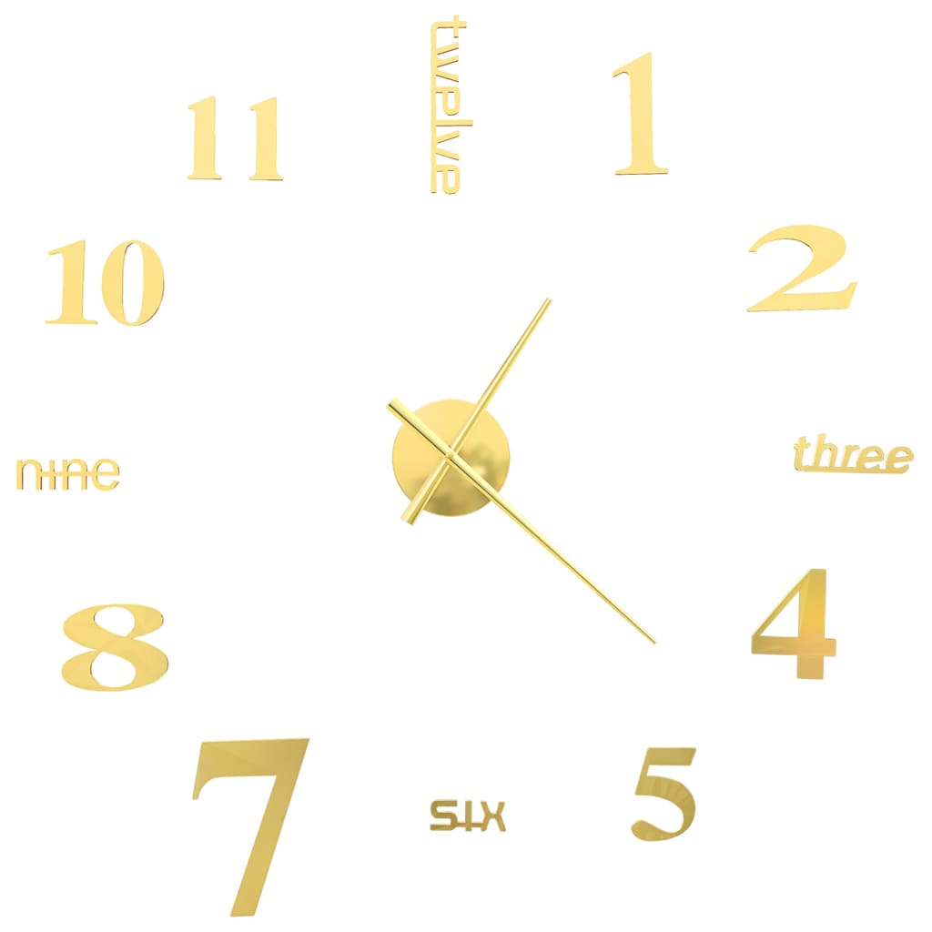 3D Wall Clock Modern Design 100 cm XXL Golden