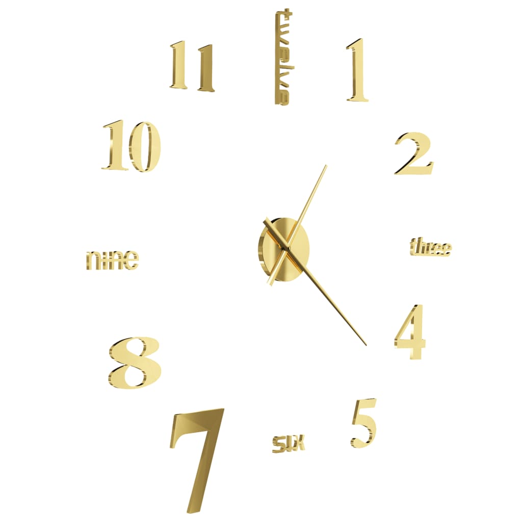 3D Wall Clock Modern Design 100 cm XXL Golden