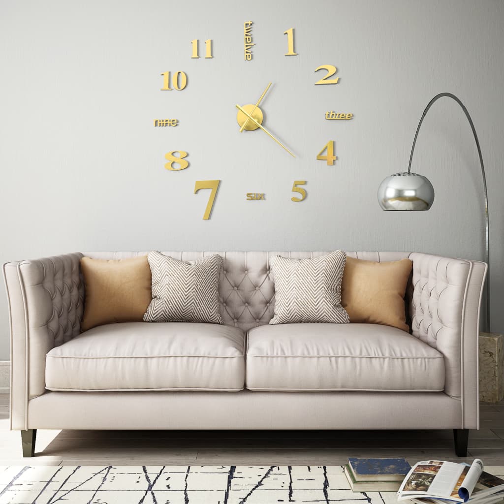 3D Wall Clock Modern Design 100 cm XXL Golden