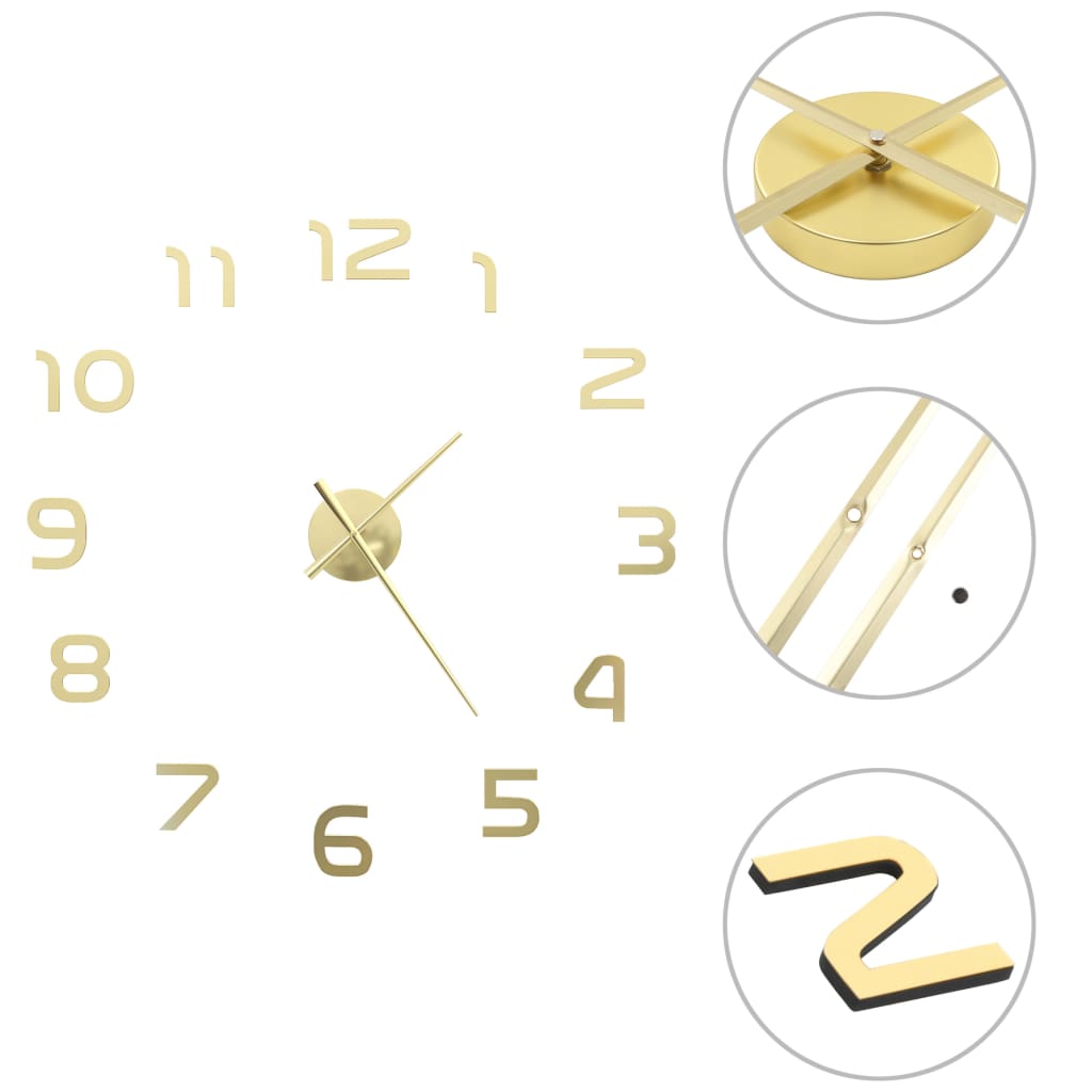3D Wall Clock Modern Design 100 cm XXL Golden
