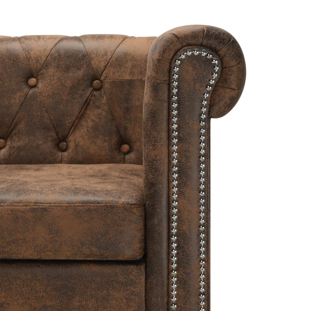 Chesterfield-Sofa L-Form Kunstwildleder Braun