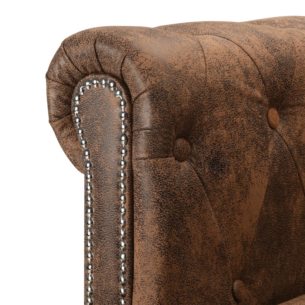Chesterfield-Sofa L-Form Kunstwildleder Braun