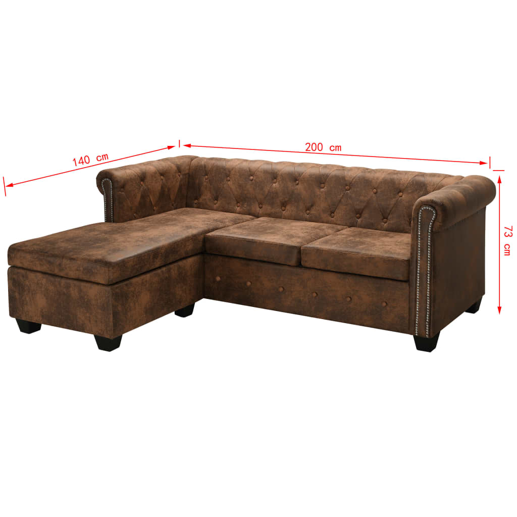 Chesterfield-Sofa L-Form Kunstwildleder Braun