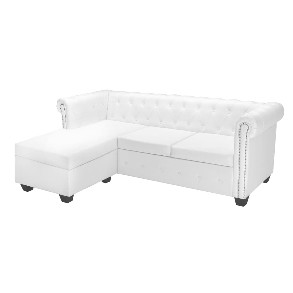 Canapé Chesterfield en L similicuir blanc