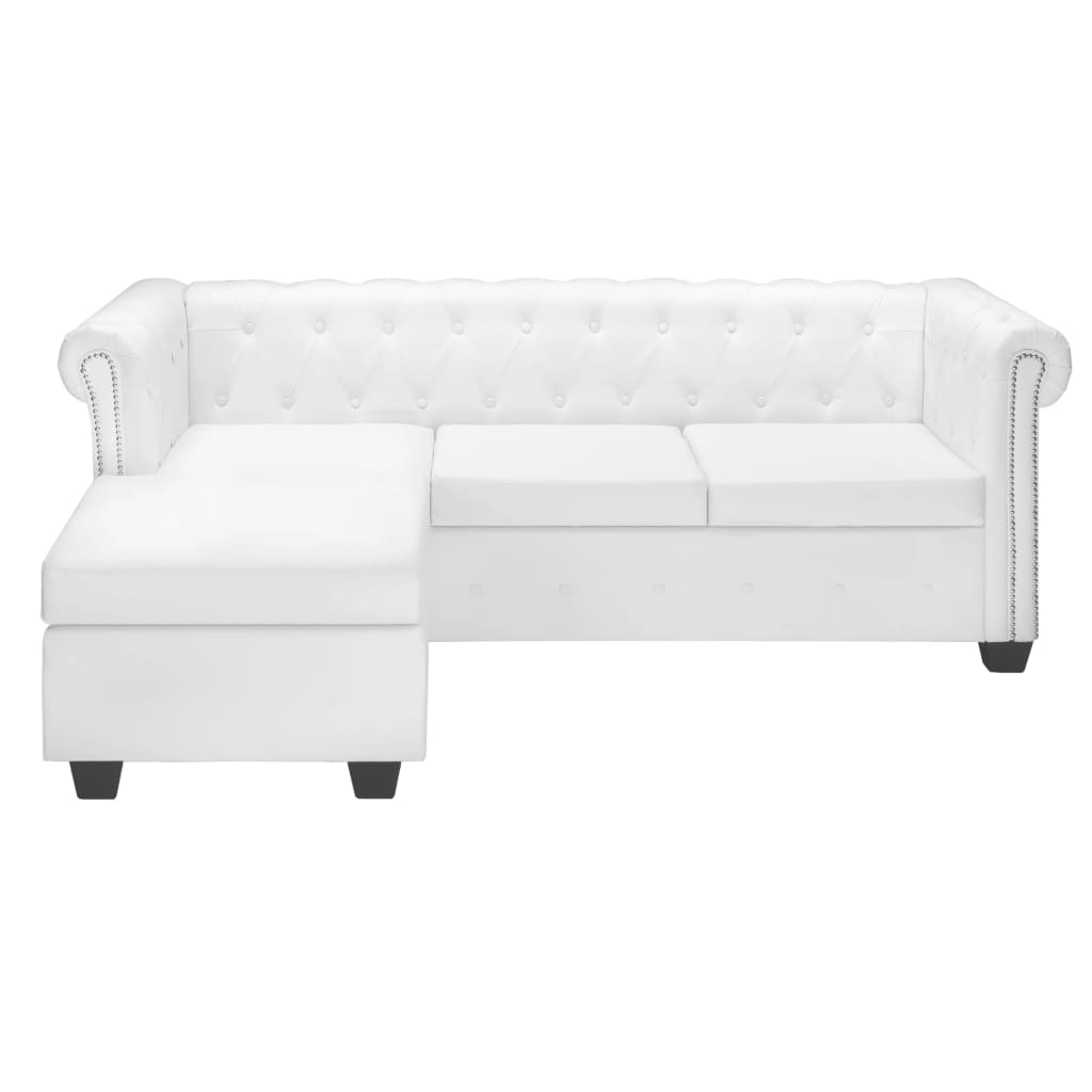 Canapé Chesterfield en L similicuir blanc