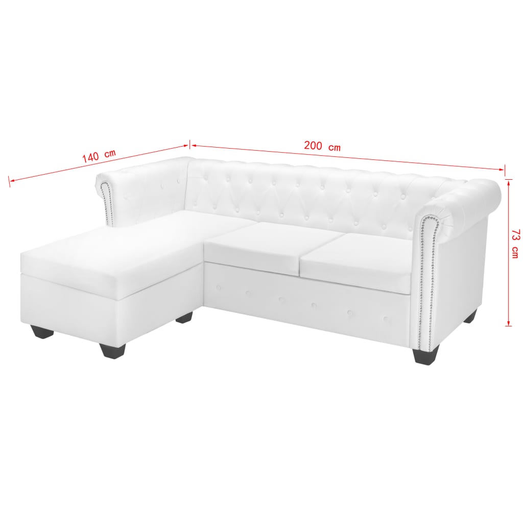Canapé Chesterfield en L similicuir blanc