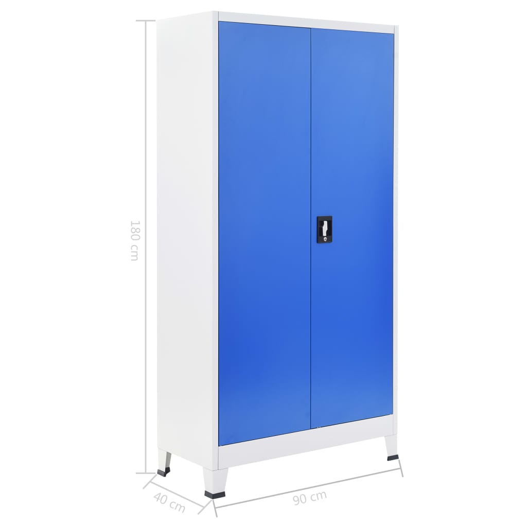 Armoire de bureau en métal 90 x 40 x 180 cm gris et bleu