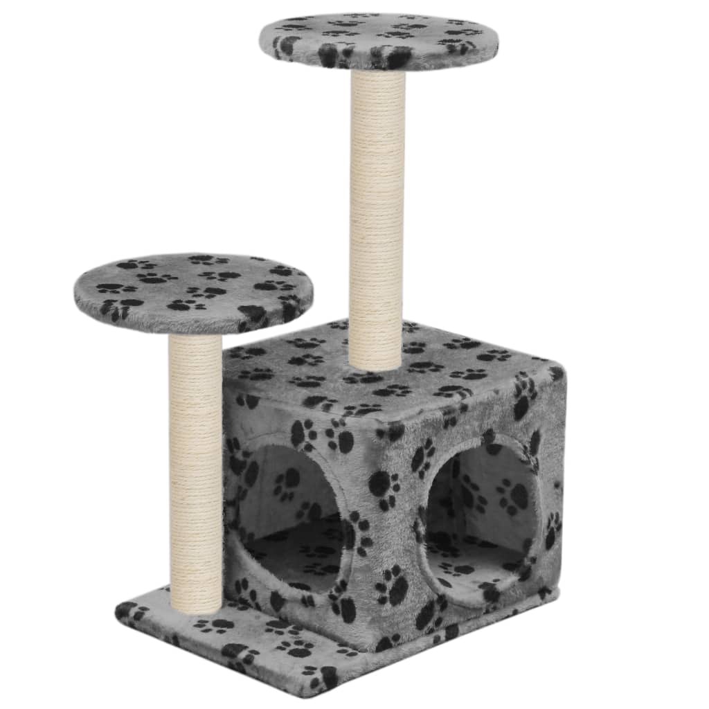 Arbre à chat avec griffoir en sisal 60 cm gris empreinte de patte