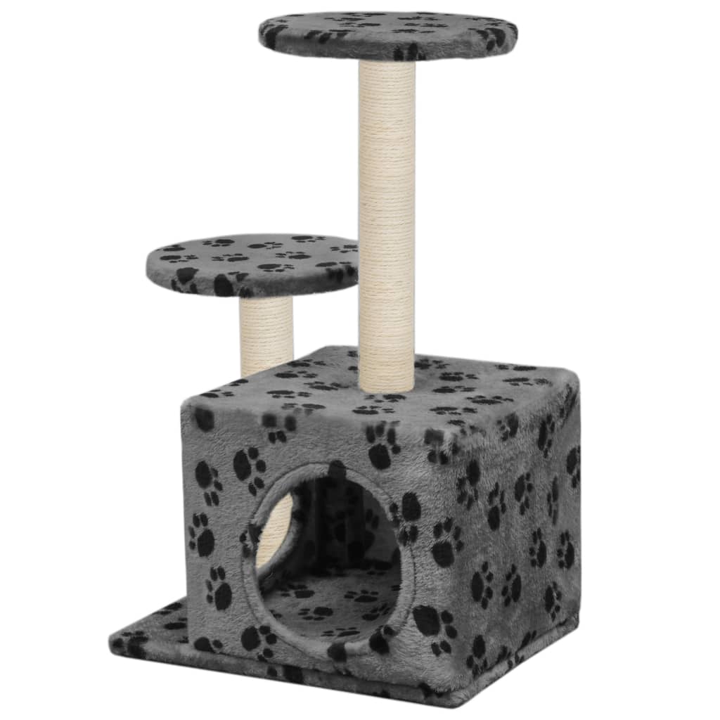Arbre à chat avec griffoir en sisal 60 cm gris empreinte de patte