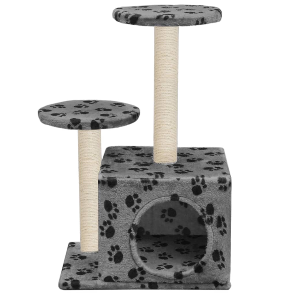 Arbre à chat avec griffoir en sisal 60 cm gris empreinte de patte