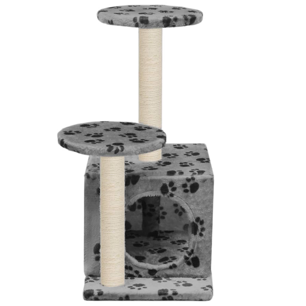 Arbre à chat avec griffoir en sisal 60 cm gris empreinte de patte