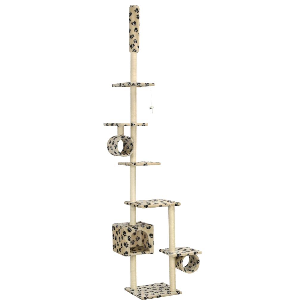 Arbre à chat avec griffoirs en sisal 260 cm motif pattes beige