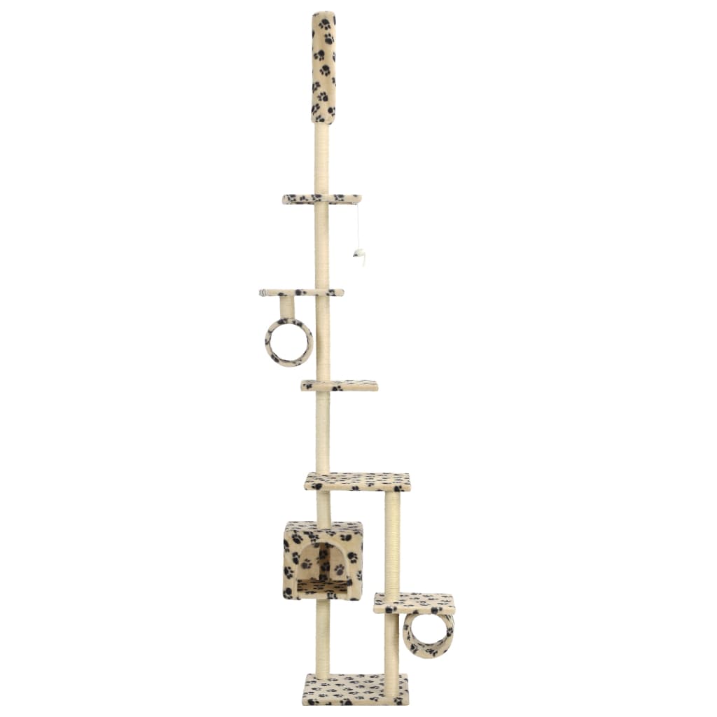 Arbre à chat avec griffoirs en sisal 260 cm motif pattes beige