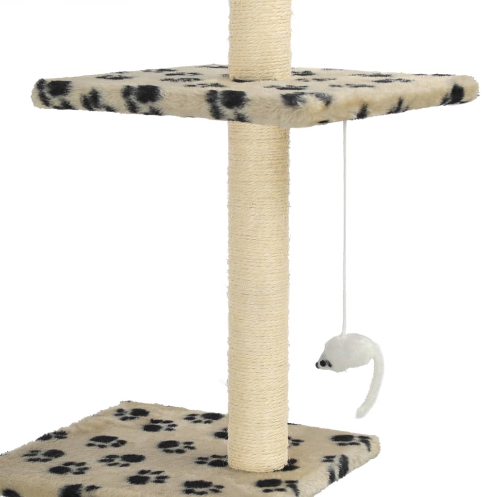 Arbre à chat avec griffoirs en sisal 260 cm motif pattes beige