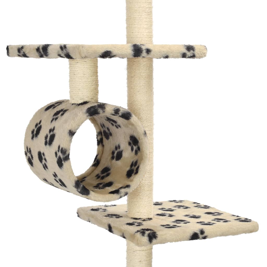 Arbre à chat avec griffoirs en sisal 260 cm motif pattes beige