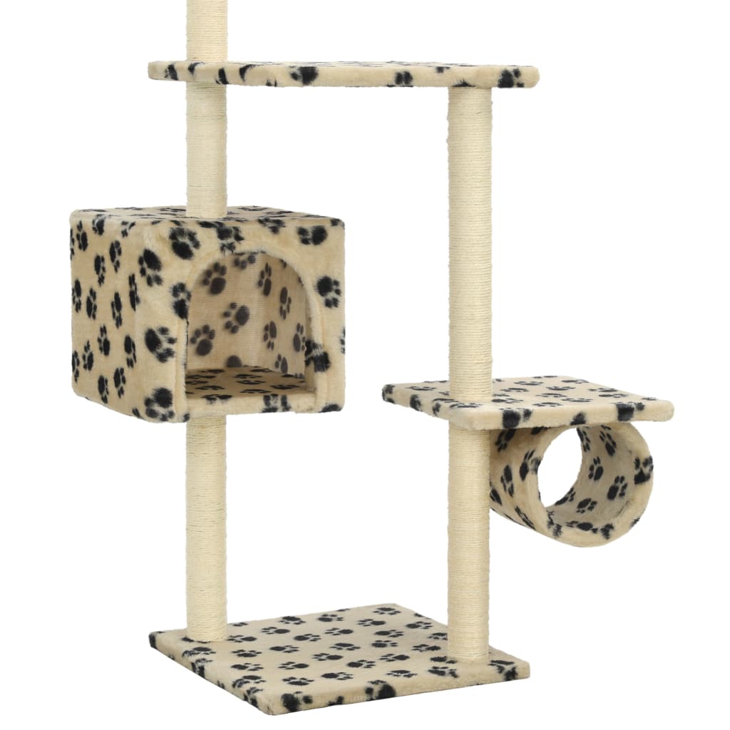Arbre à chat avec griffoirs en sisal 260 cm motif pattes beige
