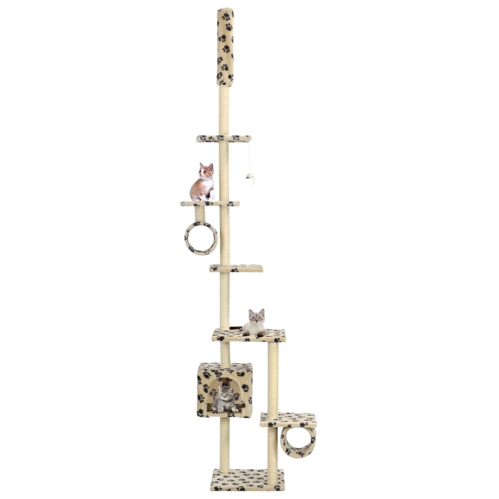 Arbre à chat avec griffoirs en sisal 260 cm motif pattes beige