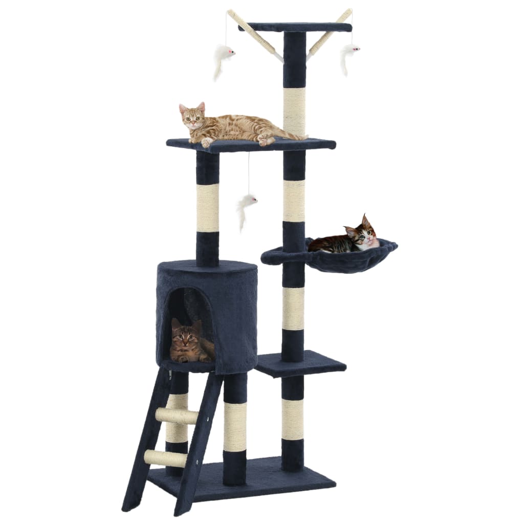 Cat scratching post with sisal posts 138 cm dark blue