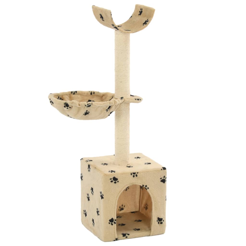 Cat scratching post with sisal posts 105 cm beige paw print