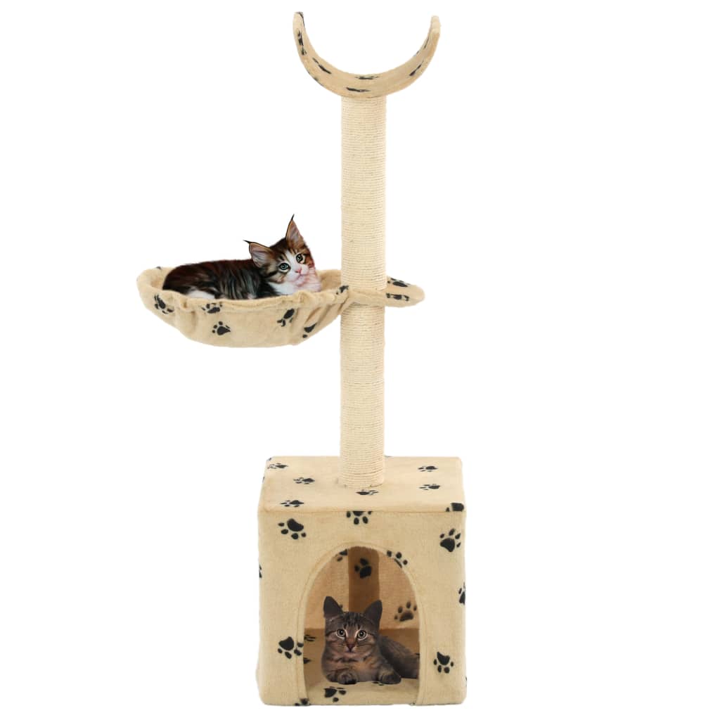 Cat scratching post with sisal posts 105 cm beige paw print
