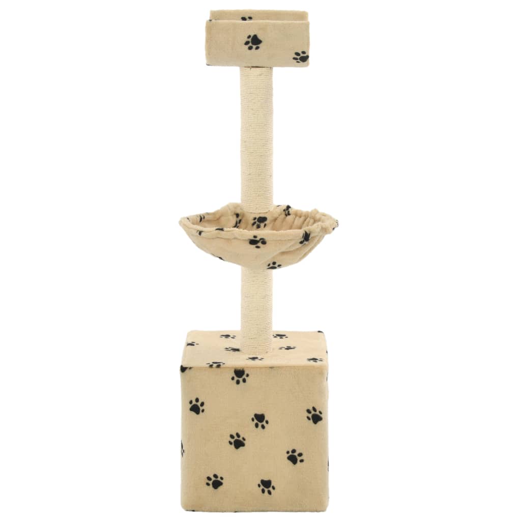 Cat scratching post with sisal posts 105 cm beige paw print