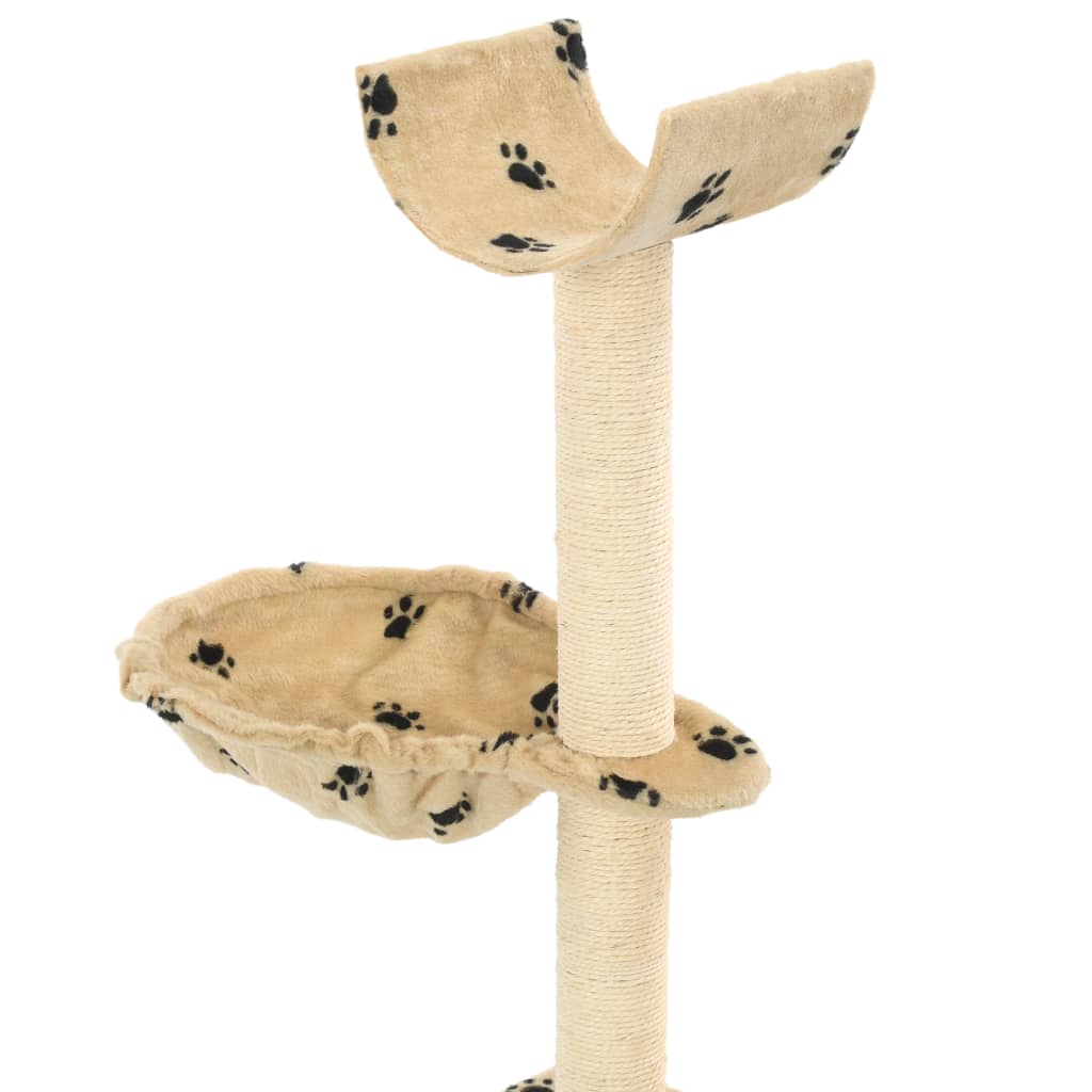 Cat scratching post with sisal posts 105 cm beige paw print