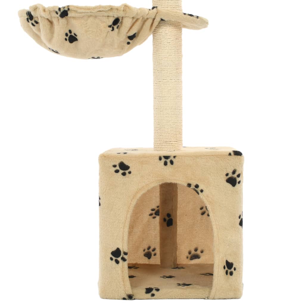 Cat scratching post with sisal posts 105 cm beige paw print